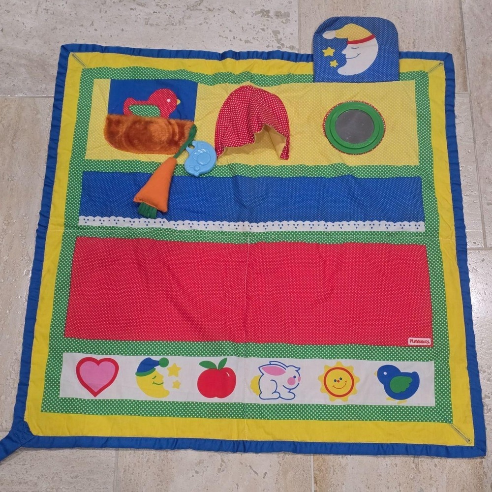 Vintage 80s Playschool baby fold and go Play Mat Sensory Activity Quilt 29.5"